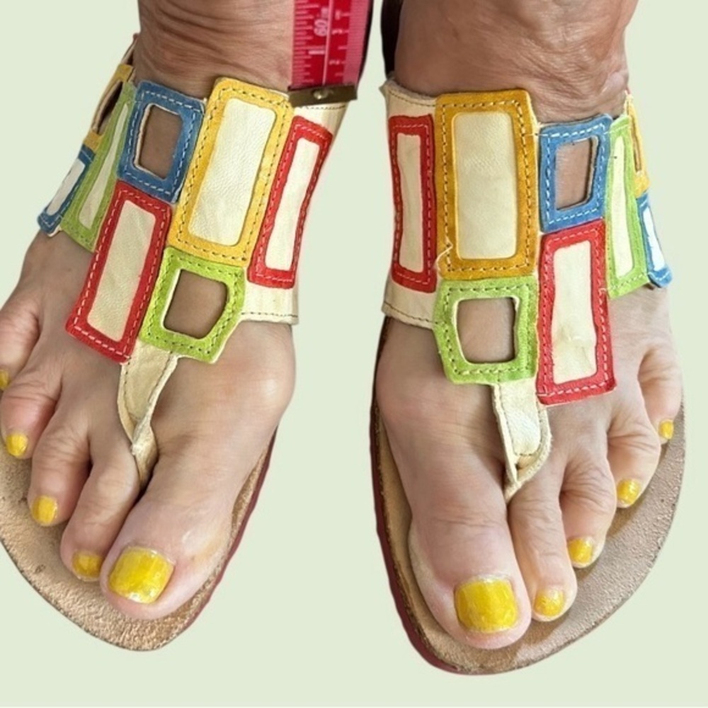 RARE White Patchwork Think Thong Sandals
